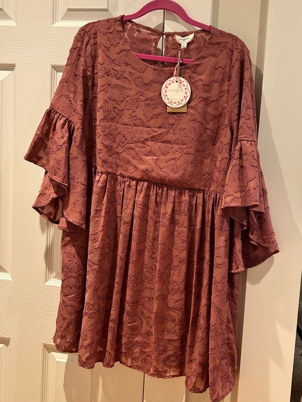 Umgee Dusty Rose Floral Lace Babydoll Mini Dress